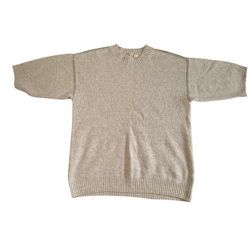 Moth Anthropologie Grey Short Sleeve Wool Alpaca Blend Sweater Medium Green Seam